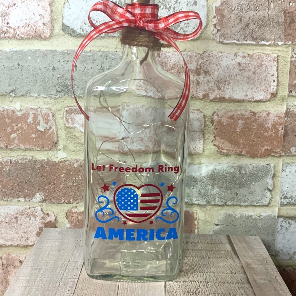 'Let Freedom Ring, America' Upcycled Spirit Bottle Lantern